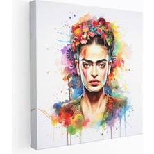 Popcas  Frida Kahlo Portresi - Suluboya Tablo - Kanvas Duvar Sanatı - Sembolik Unsurlar