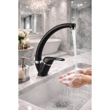 Robot Duş Seti Mix Takım Evye-Lavabo-Banyo Bataryası 3'lü Lüxs Siyah Kuğ Set