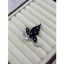 Luseda İthal İnci Detaylı Siyah Kelebek Broş