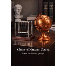 Kesene Şık Gösterişli Ofis Masaüstü Dekoratif Retro Metal Bronz Dünya Küresi & newton Denge Topu Hediye Set