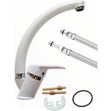 Fulcie Armatür Beyaz Krom Mix Kuğu Sıcak Soğuk Çift Su Girişli Mutfak Eviye