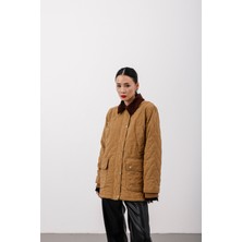 Hope And Me Oversize Kapitone Kadife Yaka Astarlı Camel Mont