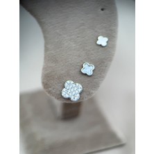 Luseda Gümüş Beyaz Renk Zirkon Taşlı Yonca Model 3’lü Küpe Seti