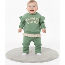 Ege Bebek Kız Bebek Dantel Detaylı 6-9-12-18-24 Aylık Fırfır Detaylı Mevsimlik Alt Üst Eşofman Takımı