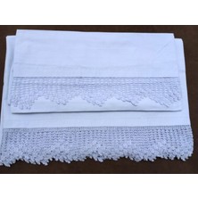 El Işi Dantel Işlemeli Tek Kişilik Mavi Çarşaf Yastık Kılıfı Takımı Çeyizlik Hediyelik