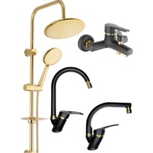 Fulcie Armatür Yuvarlak Gold Robot Duş Seti, Siyah Gold Banyo, Siyah Gold Eviye