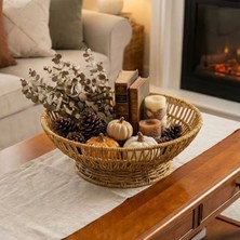 Lowell Home  31 cm Plastik Rattan Servis Çanağı – Doğal Hasır Görünümlü Dekoratif Meyve, Ekmek ve Sun