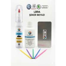 COLORGUARD Volkswagen-Seat-Škoda-Audi LB9A Şeker Beyazı İğneli ve Fırçalı 2 si 1 Arada Rötuş Boyası Yüzey Temizleme Solüsyonu Profesyonel ve Çapaksız Rötuş Çeliği 5'li Uygulama Çubuğu Seti