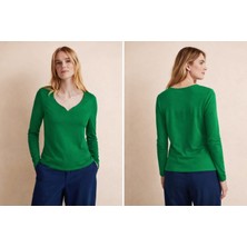 Boutique Moonlight Zümrüt Rengi Damla Yaka Uzun Kollu Bluz