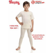 Hasyün Unisex Çocuk %75 Yün Sıcak Tutan Tene Batmaz Kısa Kollu Yün Tek Içlik