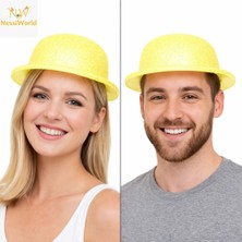 Indispensablely Sarı Simli Melon Şapka | Ince Plastik Glitter Yetişkin Parti Şapkası