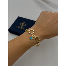 Luseda VIP Nazar Detaylı Dokulu Ataç Zincir 19 CM Bileklik