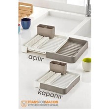 İsmiyle Al Açılır-Kapanır Bulaşıklık - Bulaşık Durulama Sepeti Tabaklık Bulaşık Kurutmalık Latte