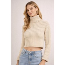 İnce Moda Giyim Kadın Balıkçı Yaka Crop Triko Kazak