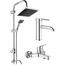 Musluq Krom Robot Duş Seti Sabit Gövdeli Lavabo Krom Mix Banyo Bataryası 3 Lü Set