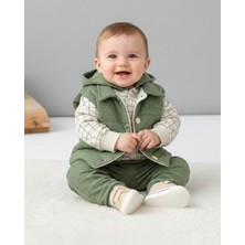 Ege Bebek Erkek Bebek 3'lü Kapüşonlu Yelekli Şık Bebek Kombini, 1-2  Yaş 3'lü Bebek Alt Üst Takımı