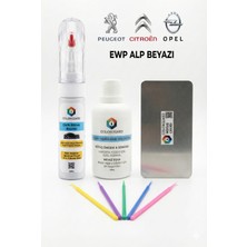 COLORGUARD Peugeot-Citröen-Opel Ewp Alp Beyazı İğneli ve Fırçalı 2 si 1 Arada Rötuş Boyası Yüzey Temizleme Solüsyonu Profesyonel ve Çapaksız Rötuş Çeliği 5'li Uygulama Çubuğu Seti