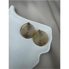 Luseda Gold Spiral Tasarım Kararmaz Çelik Büyük Halka Küpe