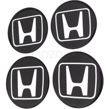 Mozoko Kendinden Yapışkanlı Honda Logolu Siyah Beyaz 60 mm 3D Jant Göbeği Etiket Seti – 4 Adet Damla Baskı