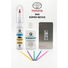 COLORGUARD Toyota 040 Süper Beyaz İğneli ve Fırçalı 2 si 1 Arada Rötuş Boyası Yüzey Temizleme Solüsyonu Profesyonel ve Çapaksız Rötuş Çeliği 5'li Uygulama Çubuğu Seti