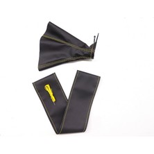 Argesco Mühendislik Tüm Araçlara Uyumlu Direksiyon Kılıfı ve Vites Körüğü Siyah Deri Sarı Nakışlı