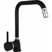 Musluq Siyah Köşe Borulu Mutfak Bataryası Oynar Başlıklı