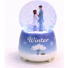 Zeflazerhediyelik Kişiye Özel Işıklı Kış Manzaralı Romantik Çift Kar Küresi (Büyük Boy)