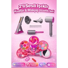 Trendzone Sesli Işıklı Kuaför & Sürülebilir 4 Katlı Güzellik Makyaj 2'li Set | Oyuncak Evcilik Seti