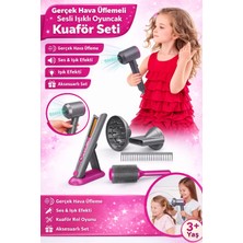 Trendzone Oyuncak Sesli Işıklı Gerçek Üflemeli Saç Şekillendirici Maşa ve Saç Kurutma Makinesi Aksesuarlı Set