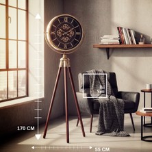 İki Yedi Konsept Theon Lüks Tripod Ayaklı Büyük Boy Dekoratif Çarklı Saat 170 cm Ahşap Metal Salon Ofis Zemin Saati