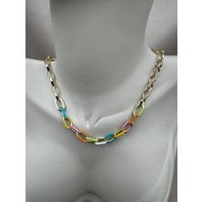 Luseda Renkli Halkalı Gold Renk 40+5CM Ayarlanabilir Kolye