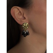 Luseda Vintage Gold Dokulu & Siyah Mine Boncuk Detaylı Küpe