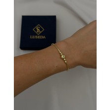 Luseda Yeşil Pembe Taş Top Detaylı Gold Bileklik