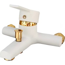 Fulcie Armatür Beyaz Gold Banyo Bataryası Musluğu Pirinç Gövde