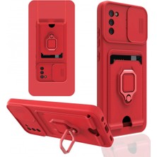 Lowell Home Ieg  Samsung Galaxy A03S Kılıf Zuma Kartvizitli Yüzüklü Silikon - Kırmızı LWLRSHM-76W5