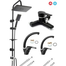 Fulcie Armatür Siyah Krom Robot Duş Seti Mix Banyo Bataryası Lavabo ve Mutfak Musluğu Bataryası