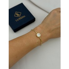 Luseda VIP Işıltılı Oval Taş Detaylı Ayarlanabilir Gold Bileklik