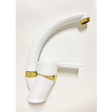 Fulcie Armatür Beyaz Gold Mix Kuğu Banyo Lavabo Bataryası Musluğu Çeşmesi Tasarım Çift Su Girişli