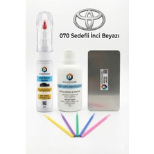 COLORGUARD Toyota 070 Sedefli İnci Beyazı 1.kat İğneli ve Fırçalı 2 si 1 Arada Rötuş Boyası Yüzey Temizleme Solüsyonu Profesyonel ve Çapaksız Rötuş Çeliği 5'li Uygulama Çubuğu Seti