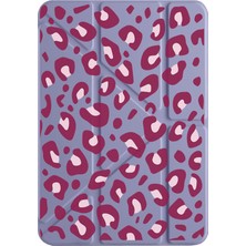 Nurdic iPad Pro 12.9 2020 (4.nesil) Kılıf Uyku Modlu Kalem Bölmeli Desenli Pink Leopard