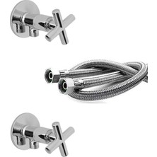 Fulcie Armatür Klozet Flex Bağlantı Takımı 2 At Flex Hortum 2 Adet Klozet Çubuk Taharet Musluğu