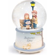 Zeflazerhediyelik Kişiye Özel Bankta Oturan Çift Kar Küresi | Romantik Dekoratif Biblo (Büyük Boy)