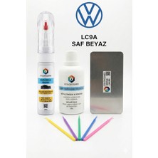 COLORGUARD Volkswagen LC9A Saf Beyaz İğneli ve Fırçalı 2 si 1 Arada Rötuş Boyası Yüzey Temizleme Solüsyonu Profesyonel ve Çapaksız Rötuş Çeliği 5'li Uygulama Çubuğu Seti