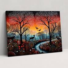 Popcas  Aborjin Desenli Kanvas Tablo Orman Hayvanları Nokta Boyama