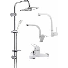 Musluq Robot Duş Seti Mix Takım Evye-Lavabo-Banyo Bataryası 4 Lü Set Kuğ Lavabo Set