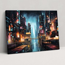 Popcas  Gelecek Temalı Şehir Grafiti Duvar Sanatı - Grafiti Kanvas Tablo Şehir Gelecek Şehir Manzarası
