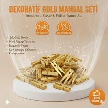 Eser Ticarett 100 Adet Dekoratif Gold Mini Ahşap Mandal Seti – Şık Fotoğraf ve Not Tutucu