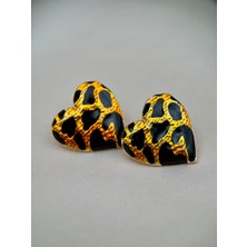 Luseda Leopar Desenli Gold Kalp Formlu Modern Tasarım Küpe