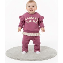 Ege Bebek Kız Bebek Dantel Detaylı 6-9-12-18-24 Aylık Fırfır Detaylı Mevsimlik Alt Üst Eşofman Takımı