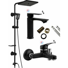 Musluq 3'lü Full Lüx Set Robot - Sabit Banyo Lavabo Bataryası - Banyo Duş Bataryası Musluğu